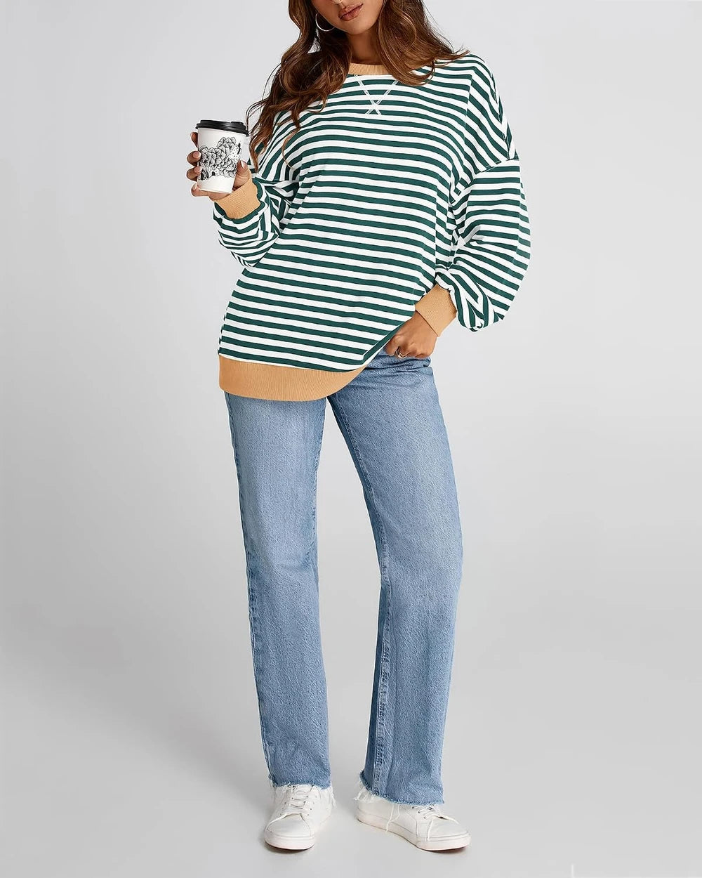 Striped Oversized Crewneck Sweatshirt