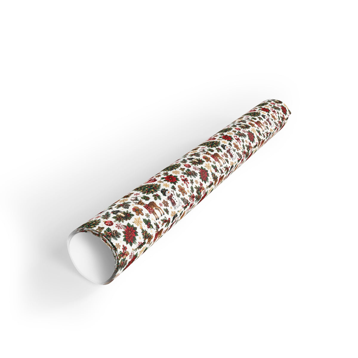 Christmas Floral Gift Wrap Roll — Festive Trees & Holly Pattern