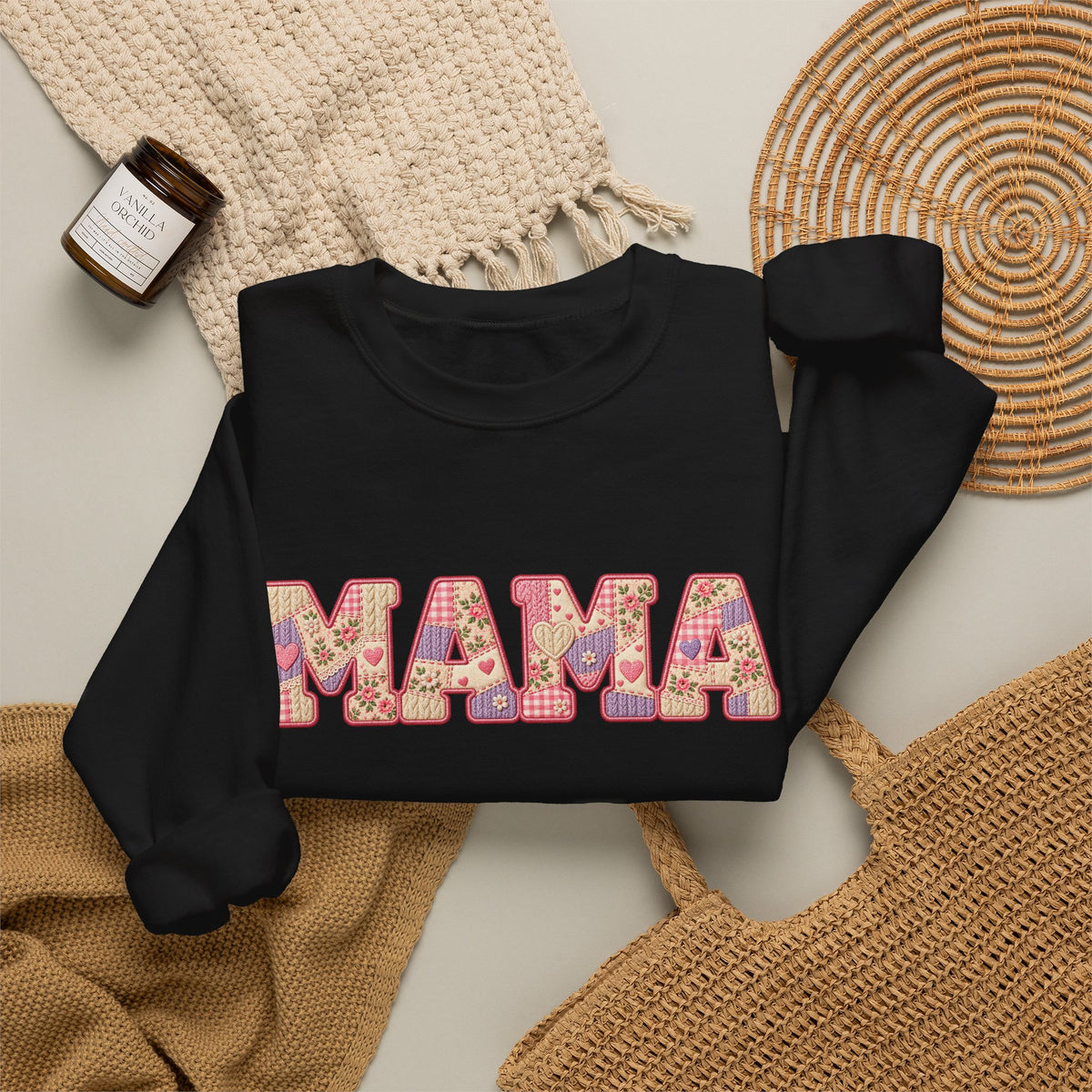 Mama Floral Crewneck Sweatshirt — Retro Pink Pattern "MAMA" Gift for Moms
