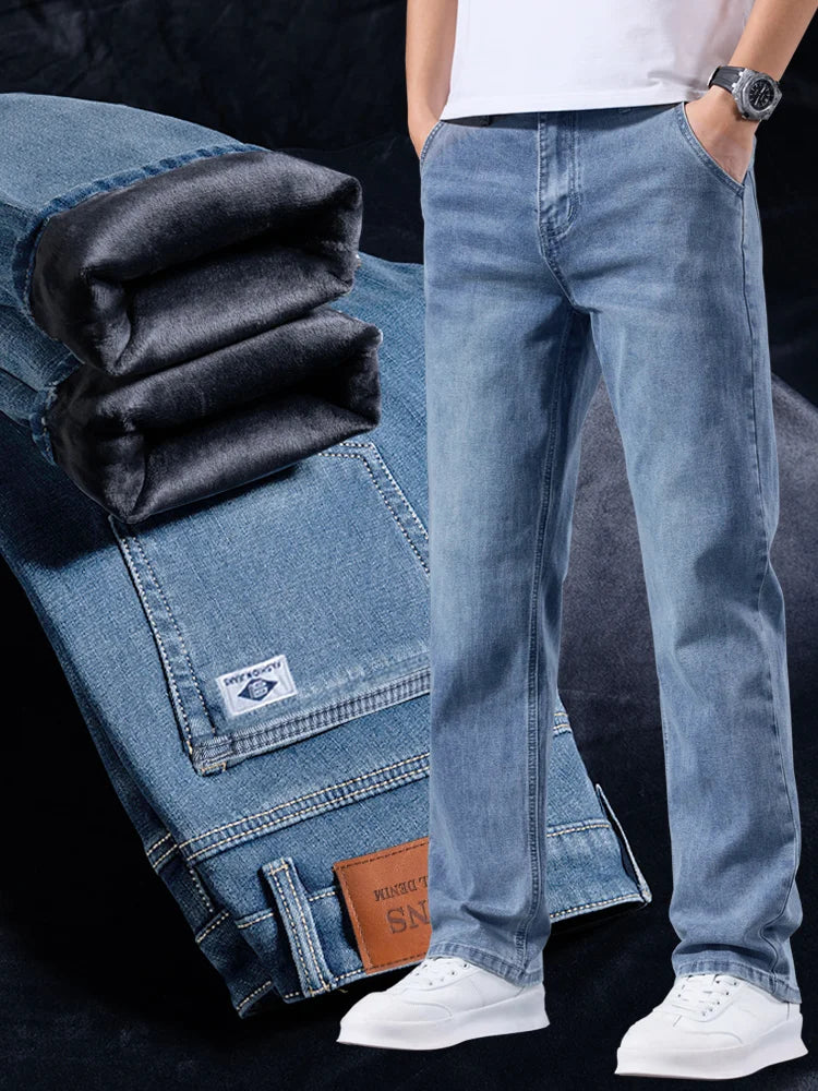 Men's Winter Fleece Thicken Lightweight Straight Leg Jeans