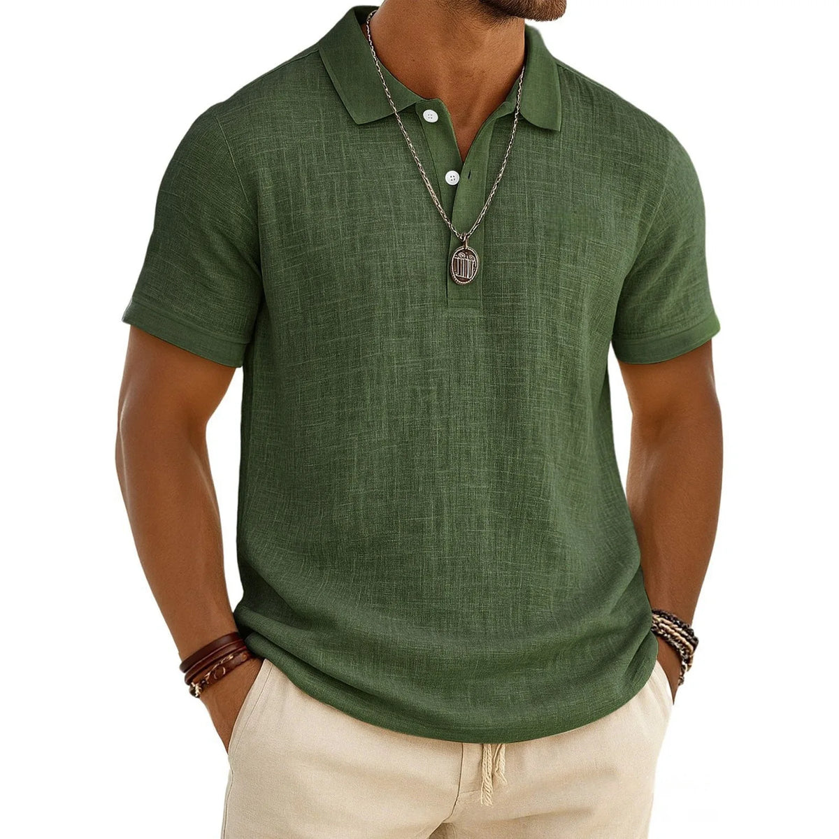 2026 New Men's Casual Solid Color Summer Bamboo Cotton Linen Short Sleeve