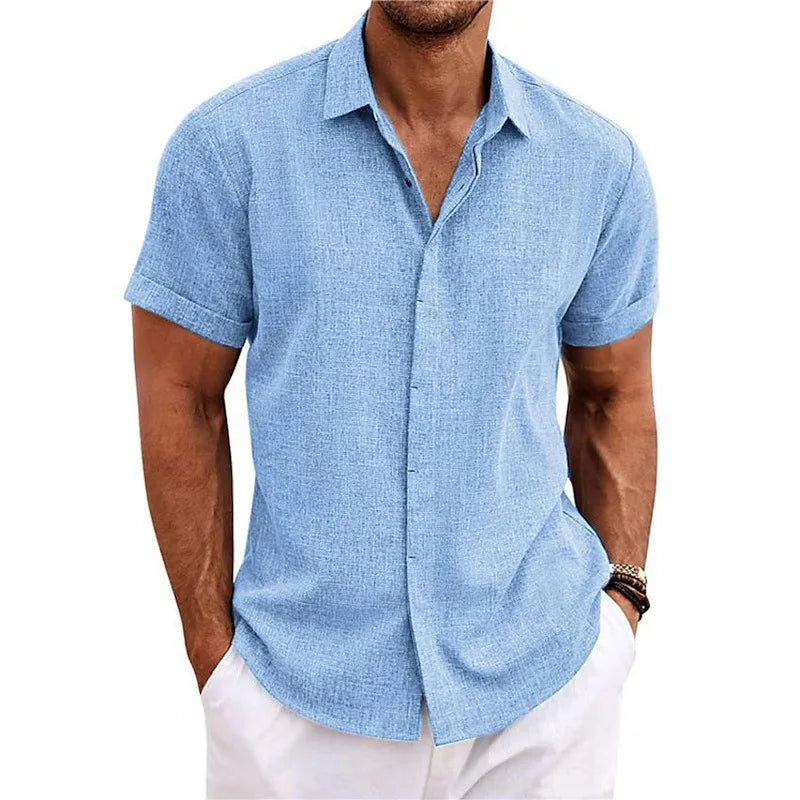 Men's Cotton Linen Short Sleeved Shirt