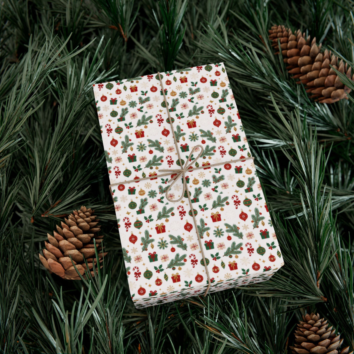 Holiday Floral Gift Wrap Paper — Festive Green & Red Pattern for Christmas Presents