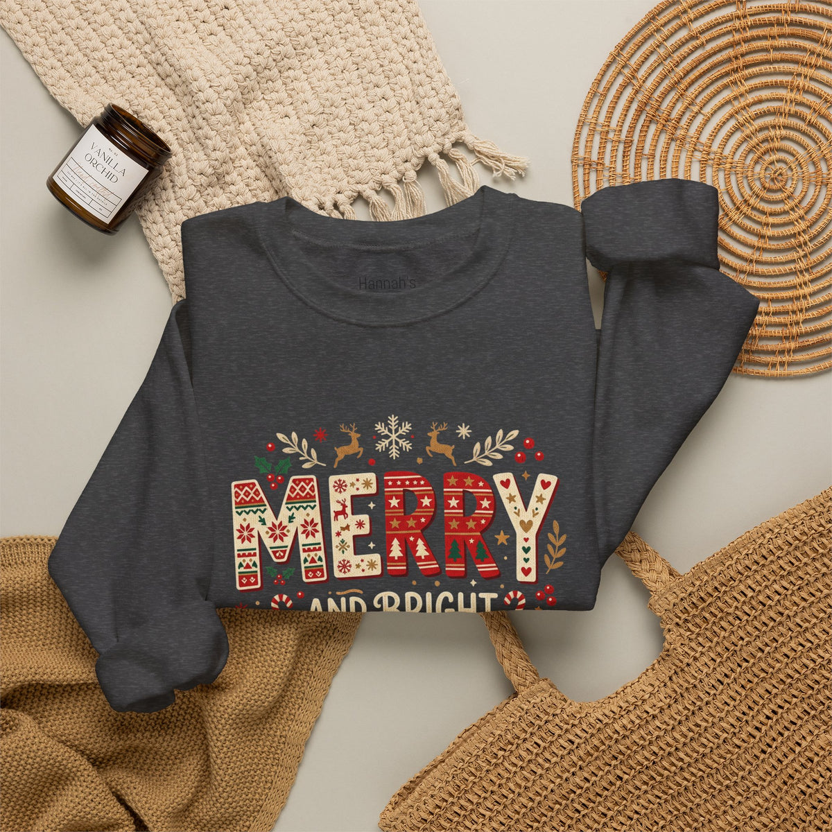 Christmas 'Merry' Crewneck Sweatshirt — Festive Holiday Graphic Sweater