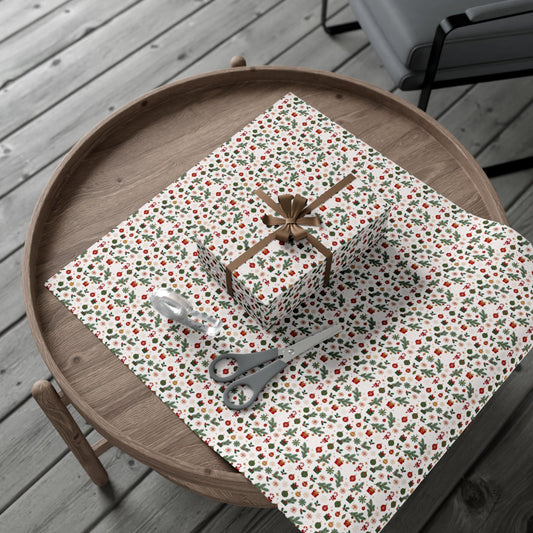 Holiday Floral Gift Wrap Paper — Festive Green & Red Pattern for Christmas Presents