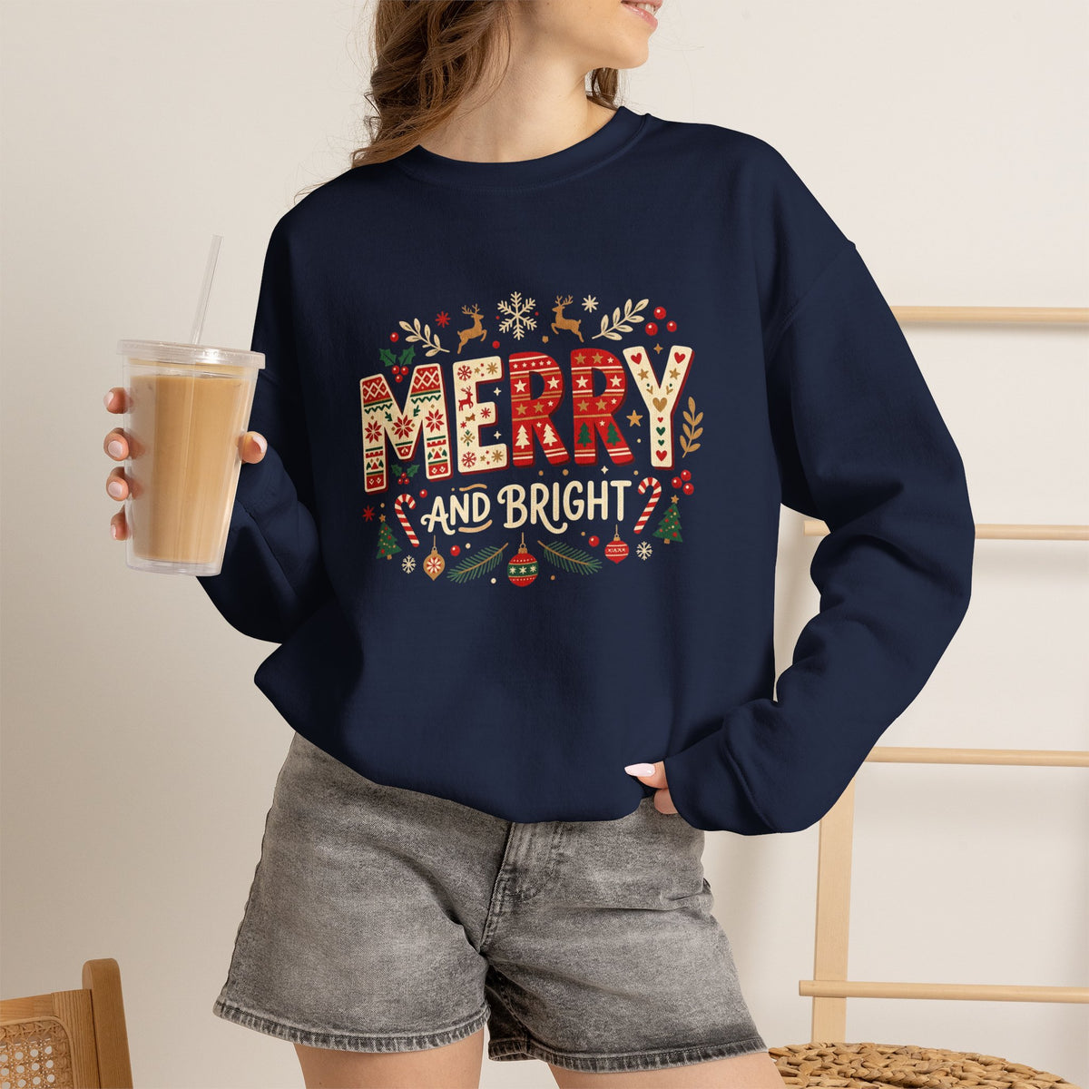 Christmas 'Merry' Crewneck Sweatshirt — Festive Holiday Graphic Sweater