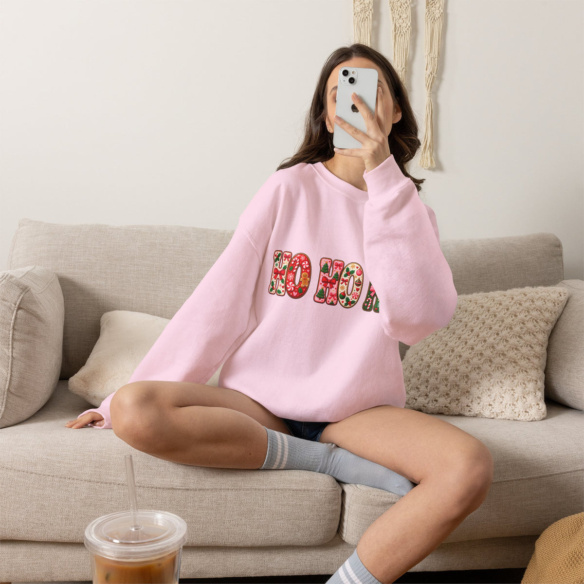 Sweatshirt — Floral "HO HO HO" Christmas Crewneck