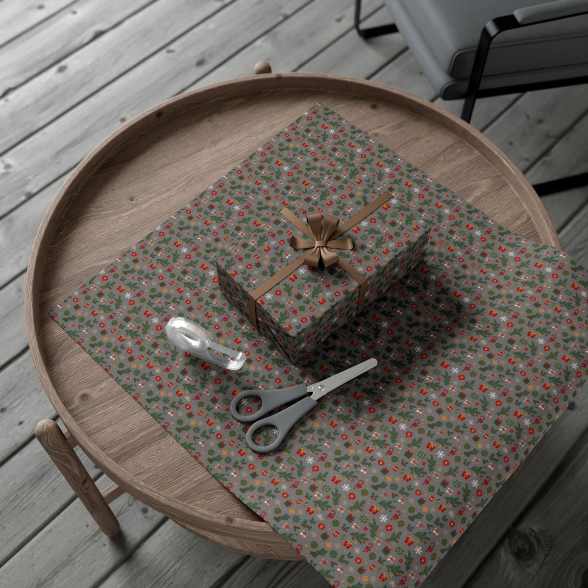 Holiday Floral Gift Wrap Paper — Festive Green & Red Pattern for Christmas Presents