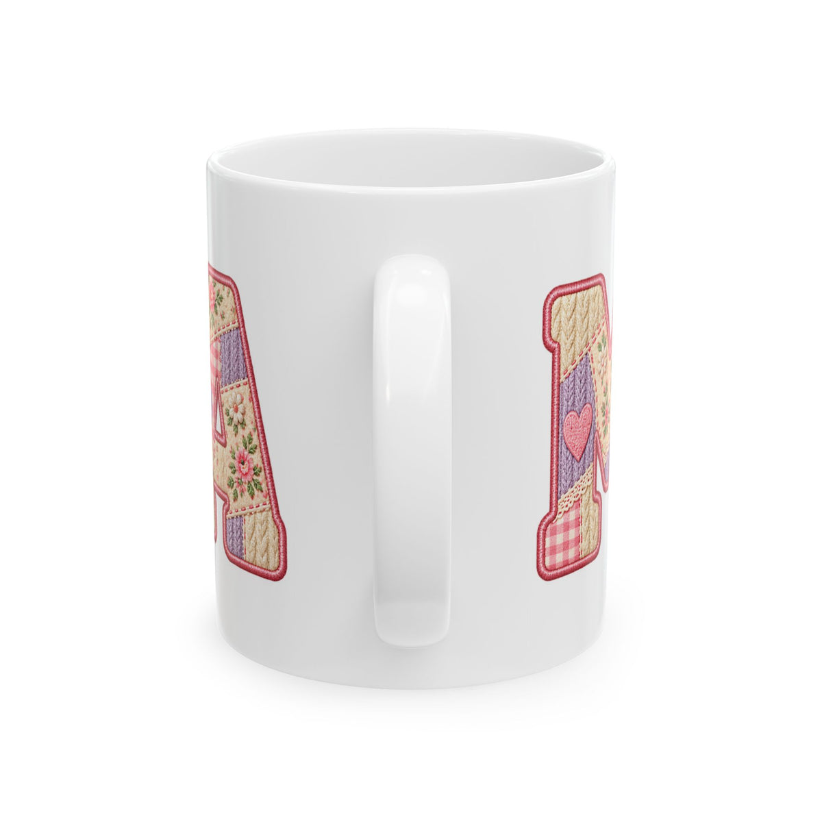 Mama Patchwork Ceramic Mug — Floral Quilted "MAMA" Coffee Cup (11oz)