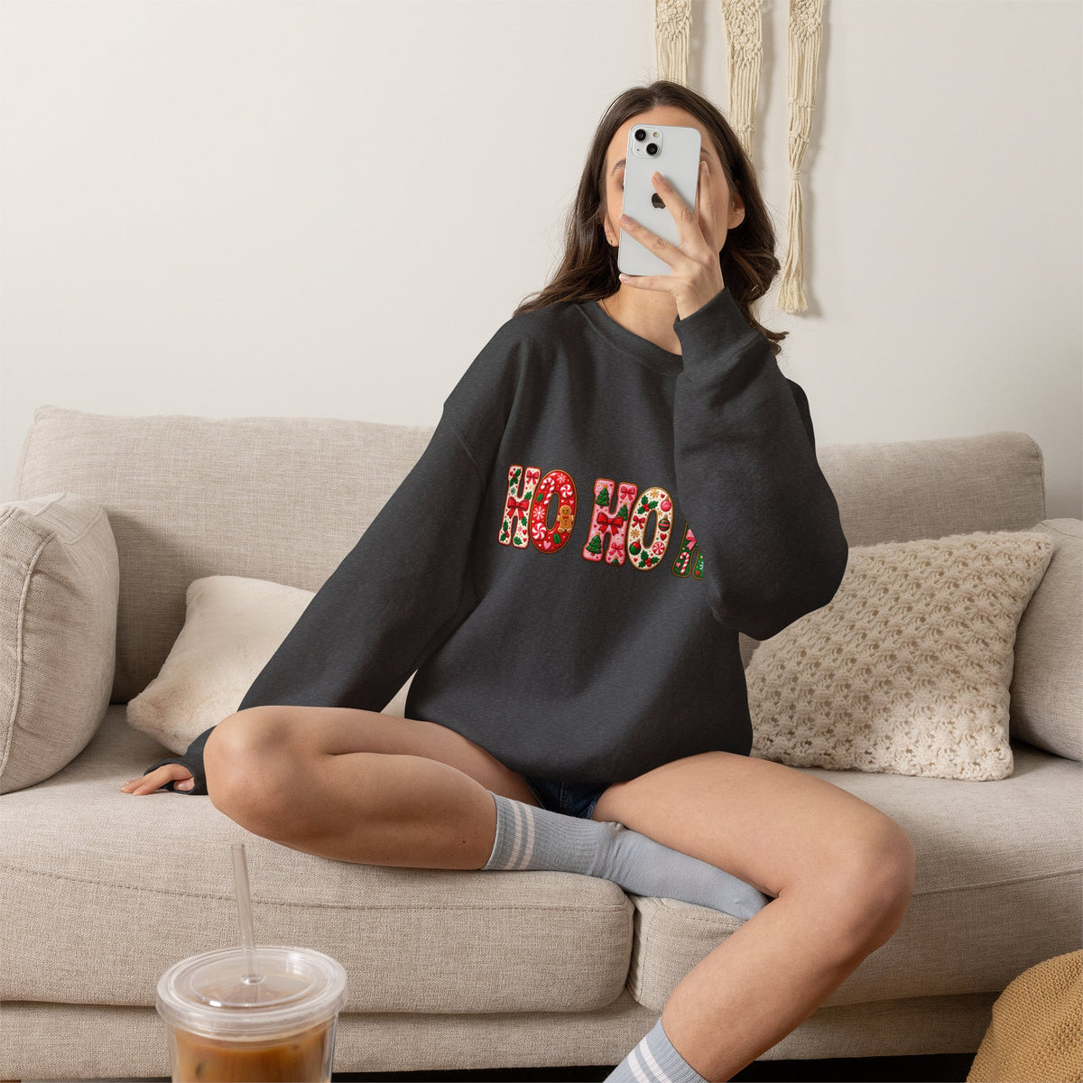Sweatshirt — Floral "HO HO HO" Christmas Crewneck