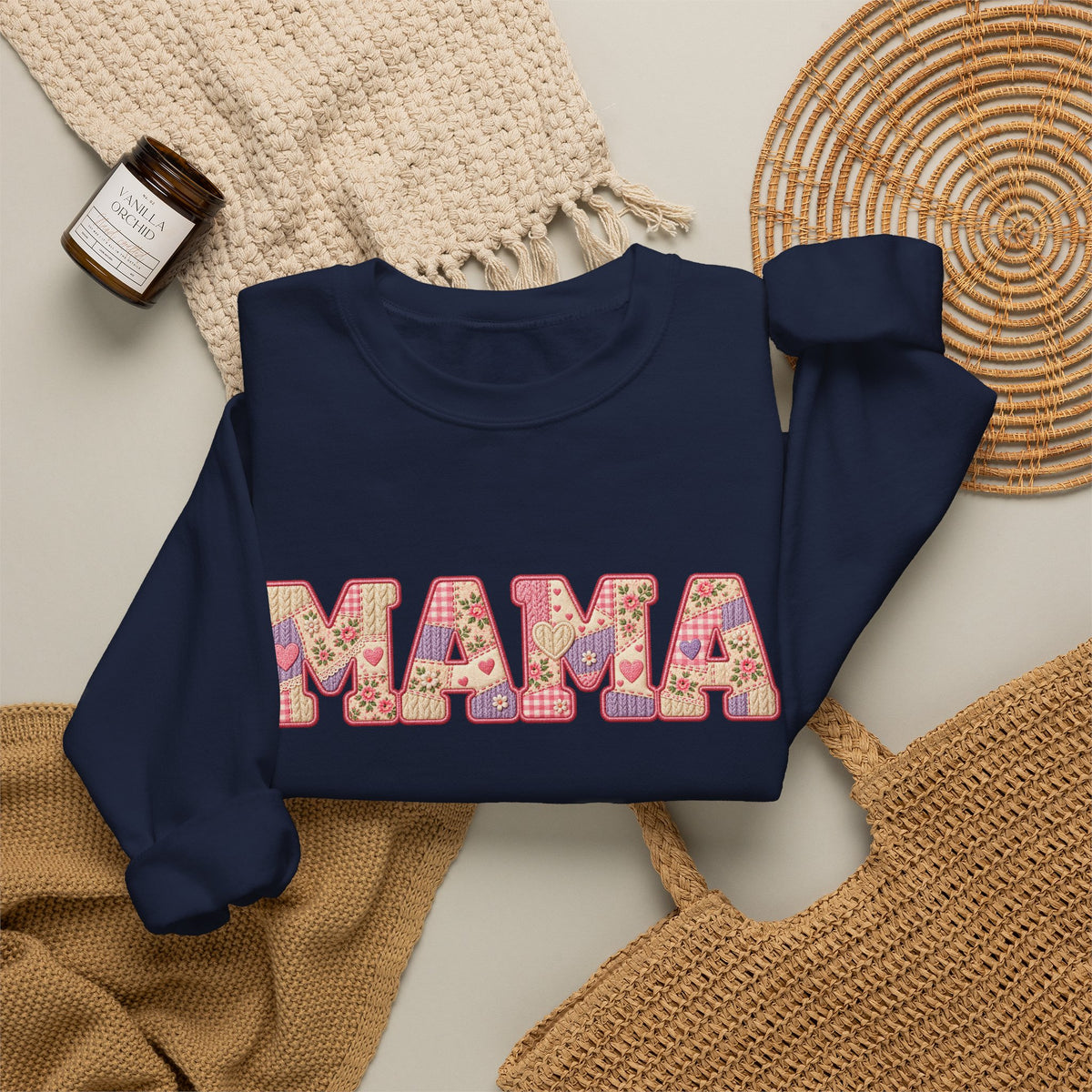 Mama Floral Crewneck Sweatshirt — Retro Pink Pattern "MAMA" Gift for Moms