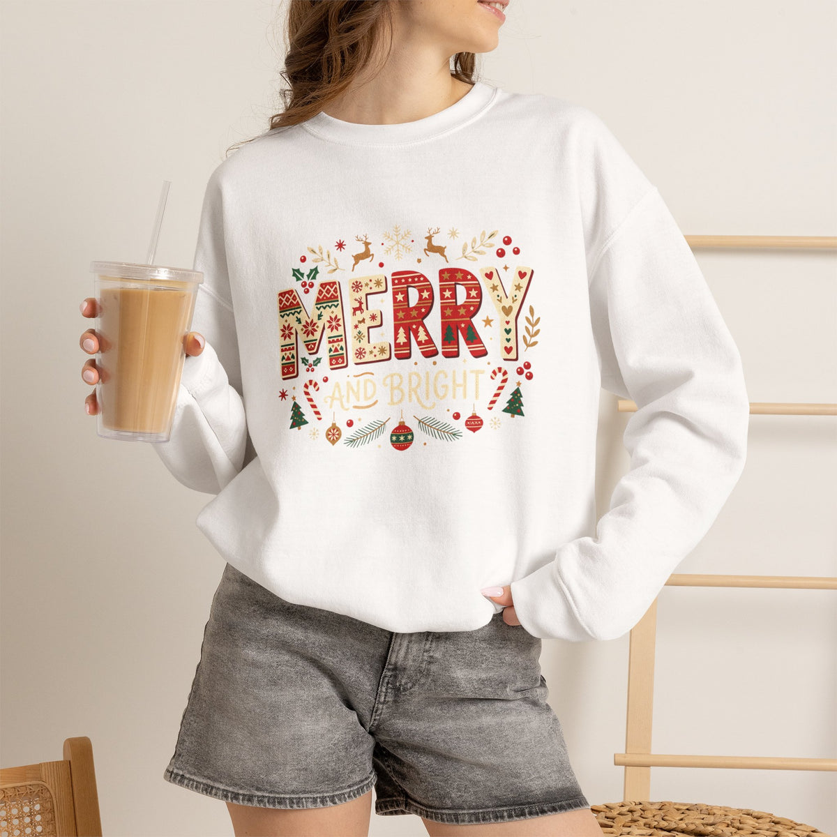 Christmas 'Merry' Crewneck Sweatshirt — Festive Holiday Graphic Sweater