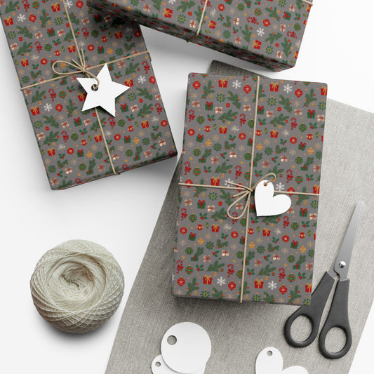 Holiday Floral Gift Wrap Paper — Festive Green & Red Pattern for Christmas Presents
