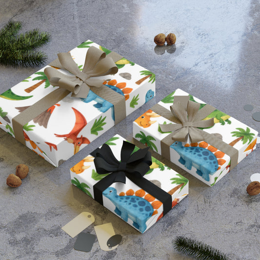 Dinosaur Kids Gift Wrap Roll — Colorful Dino Party Wrapping Paper for Birthdays & Baby Showers