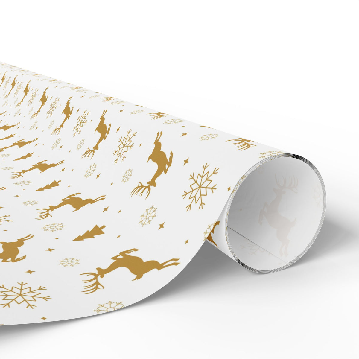 Gold Reindeer & Snowflakes Wrapping Paper