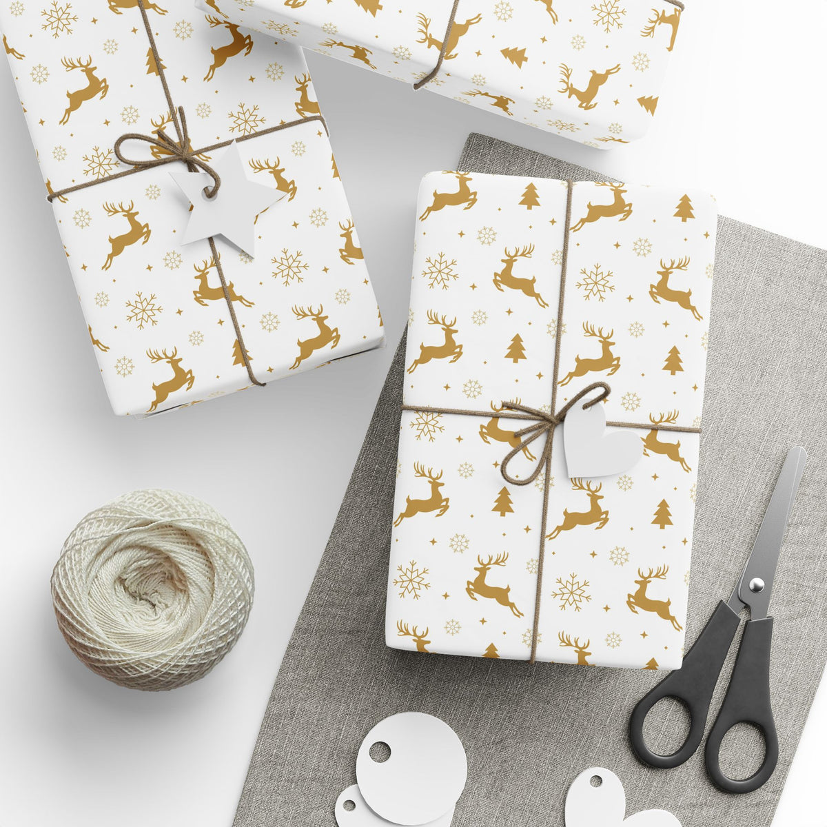 Gold Reindeer & Snowflakes Wrapping Paper
