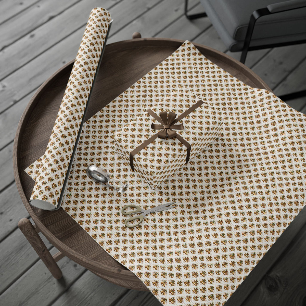 Gold Bells Holiday Gift Wrap