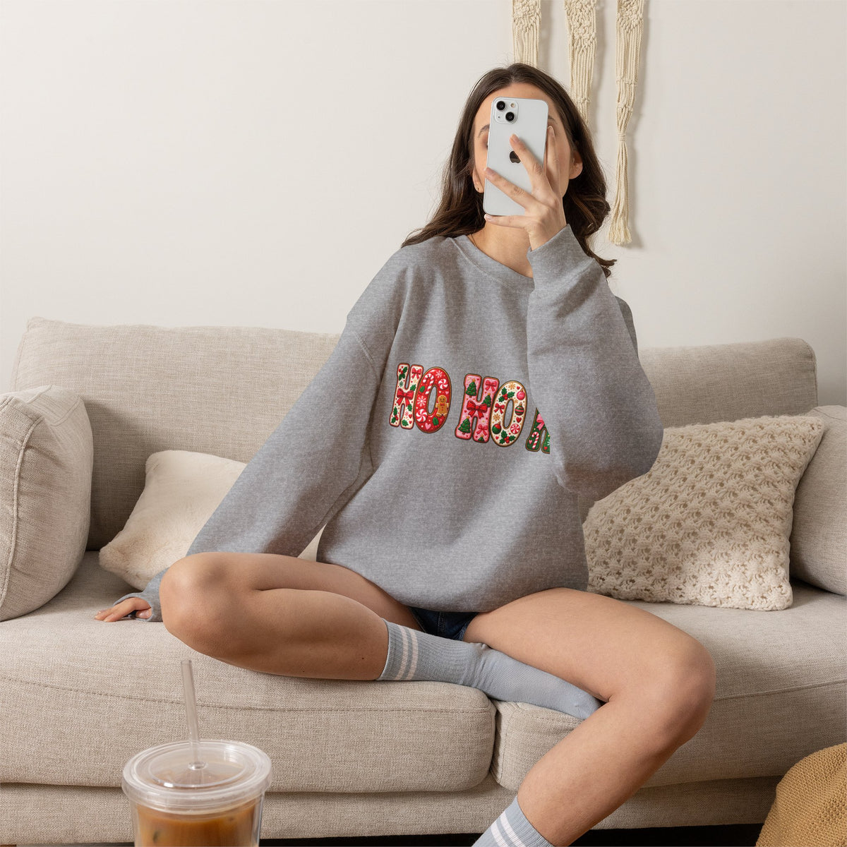 Sweatshirt — Floral "HO HO HO" Christmas Crewneck