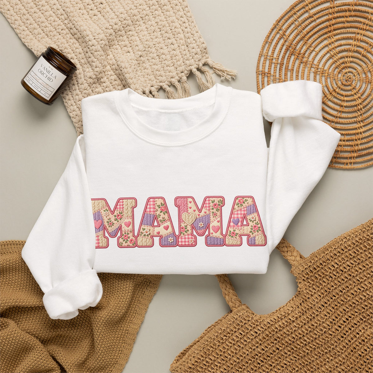 Mama Floral Crewneck Sweatshirt — Retro Pink Pattern "MAMA" Gift for Moms
