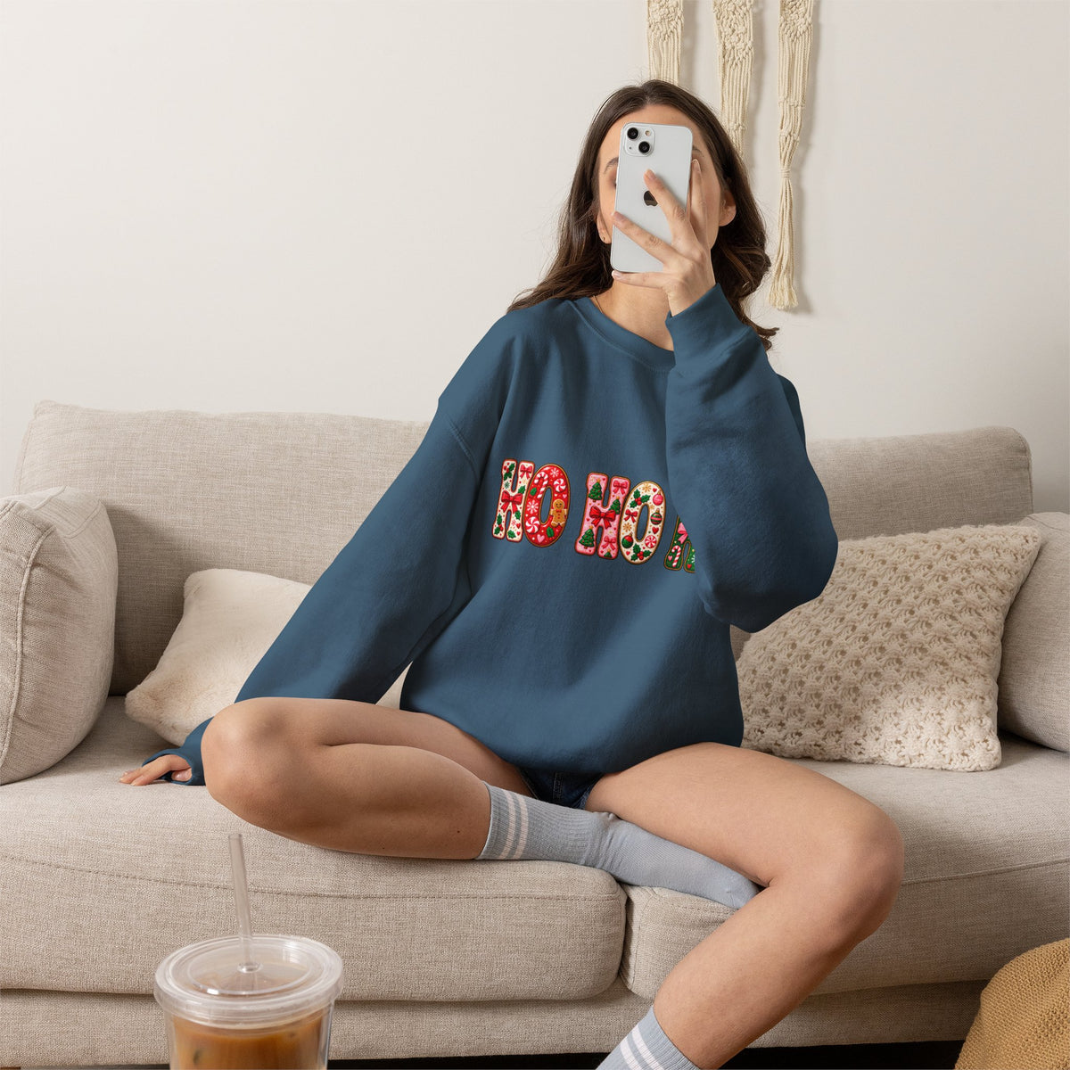 Sweatshirt — Floral "HO HO HO" Christmas Crewneck