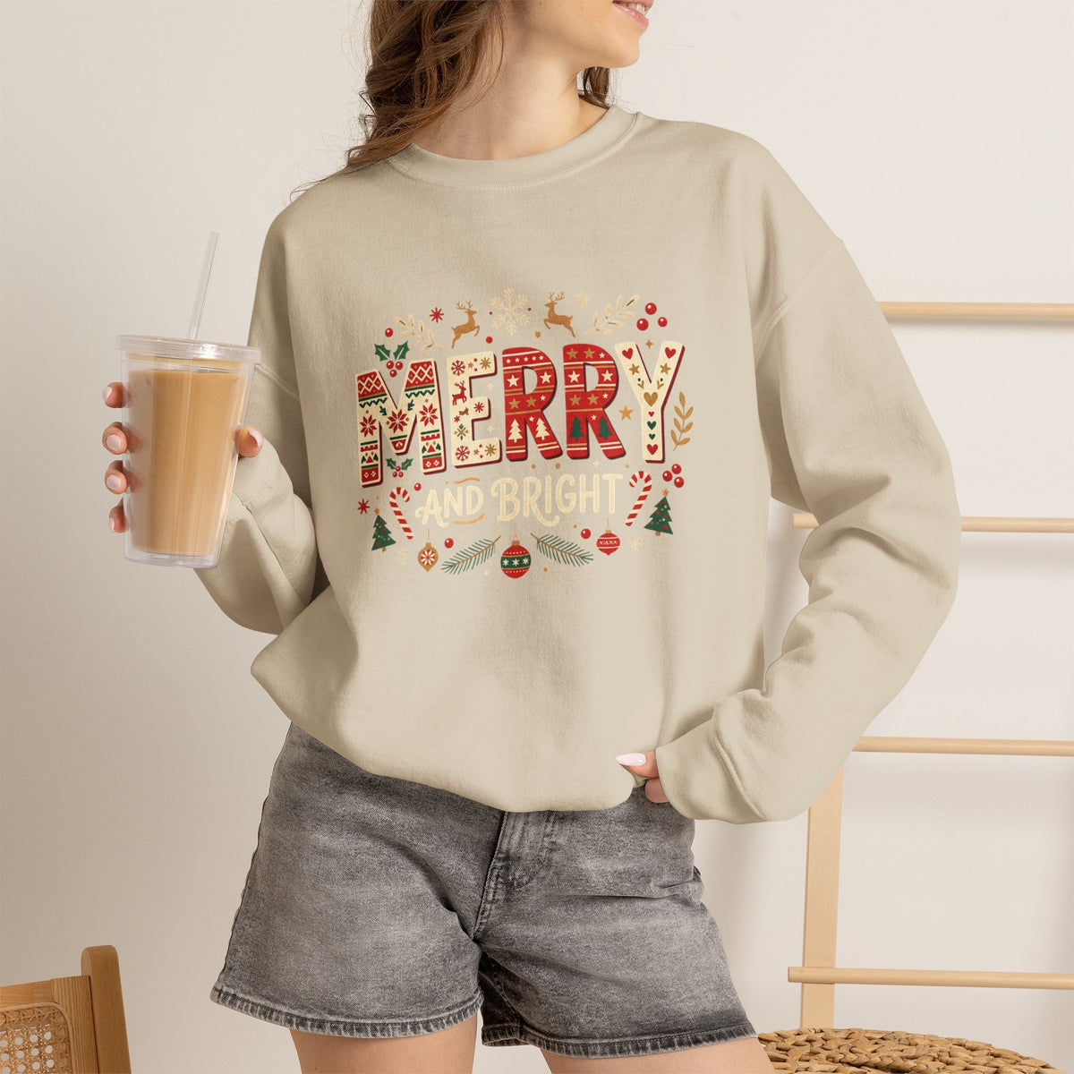 Christmas 'Merry' Crewneck Sweatshirt — Festive Holiday Graphic Sweater