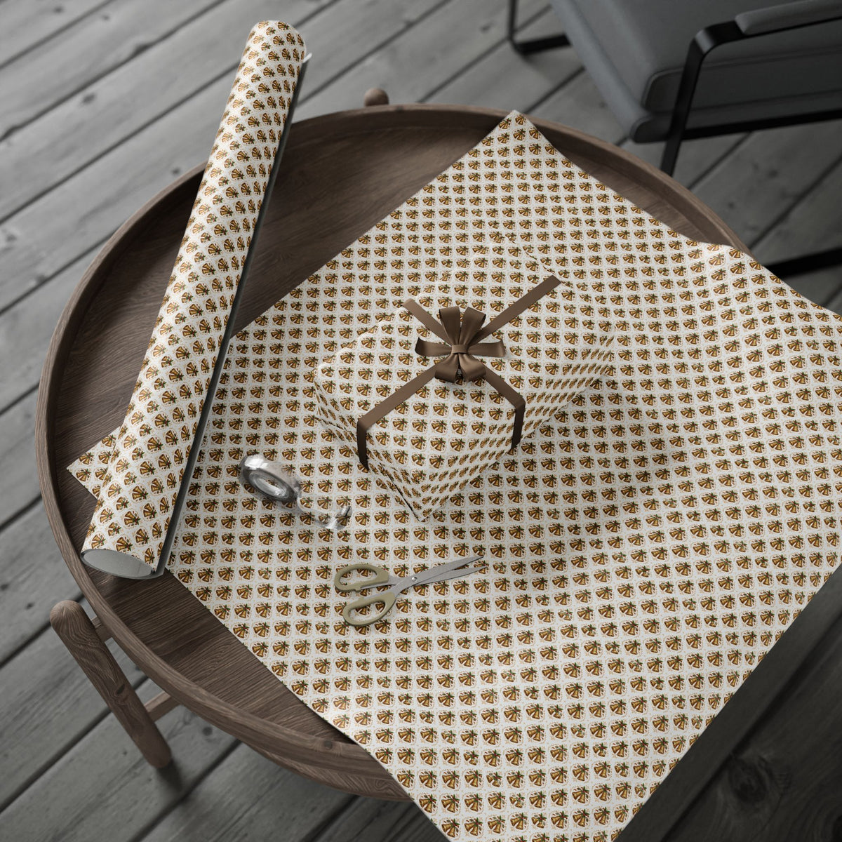 Gold Bells Holiday Gift Wrap