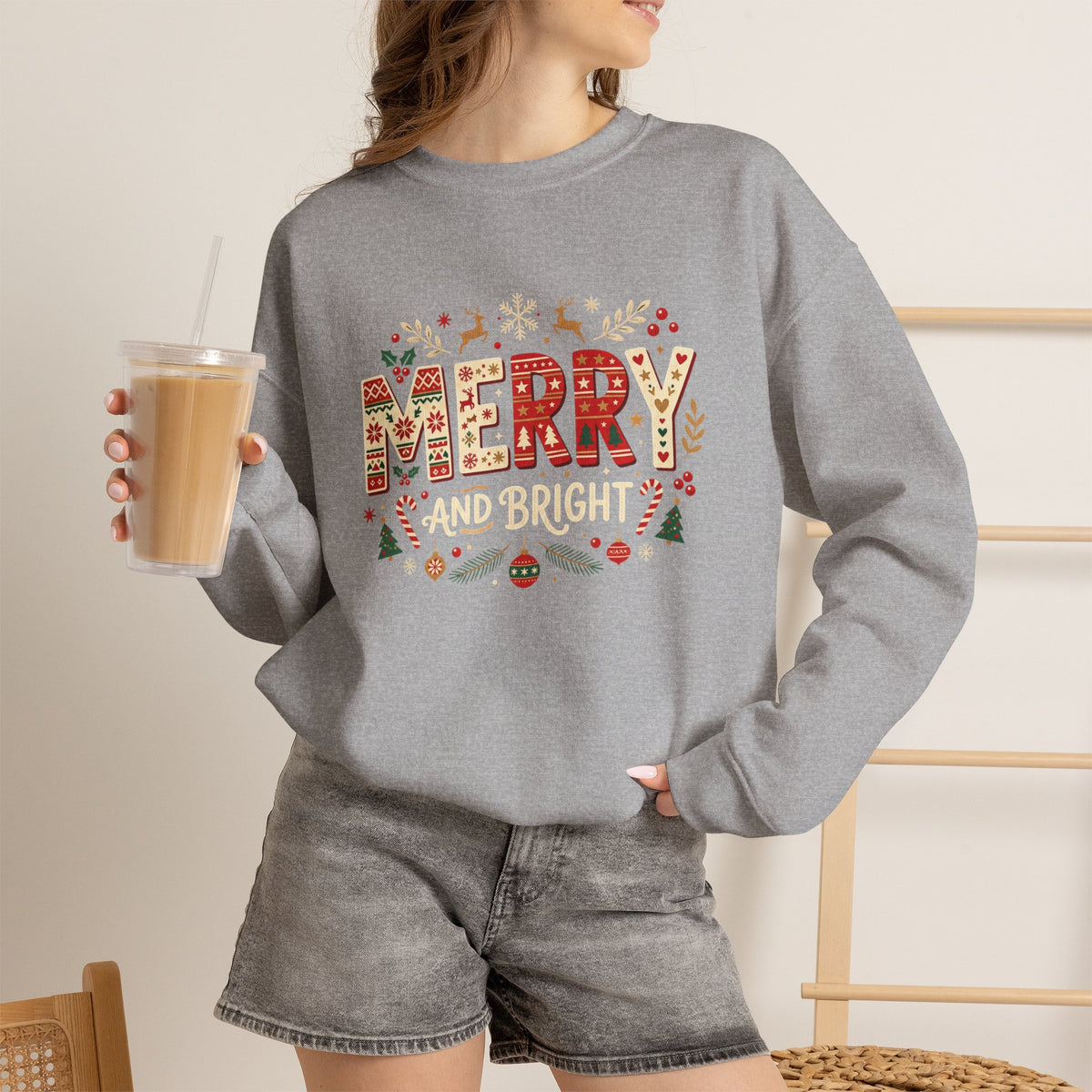 Christmas 'Merry' Crewneck Sweatshirt — Festive Holiday Graphic Sweater