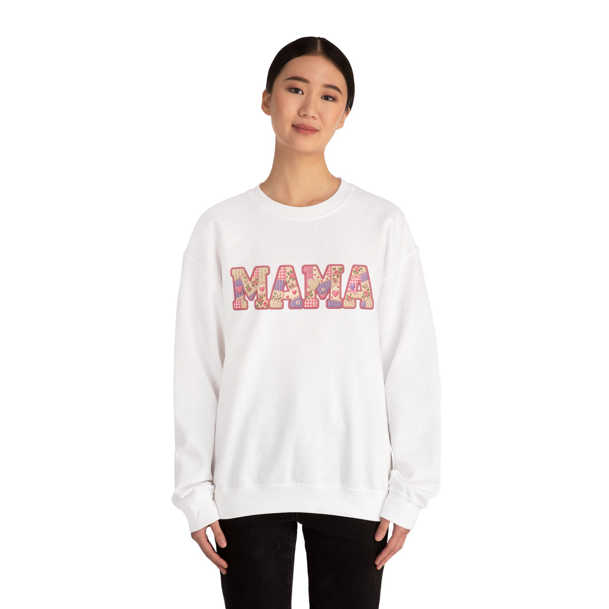 Mama Floral Crewneck Sweatshirt — Retro Pink Pattern "MAMA" Gift for Moms