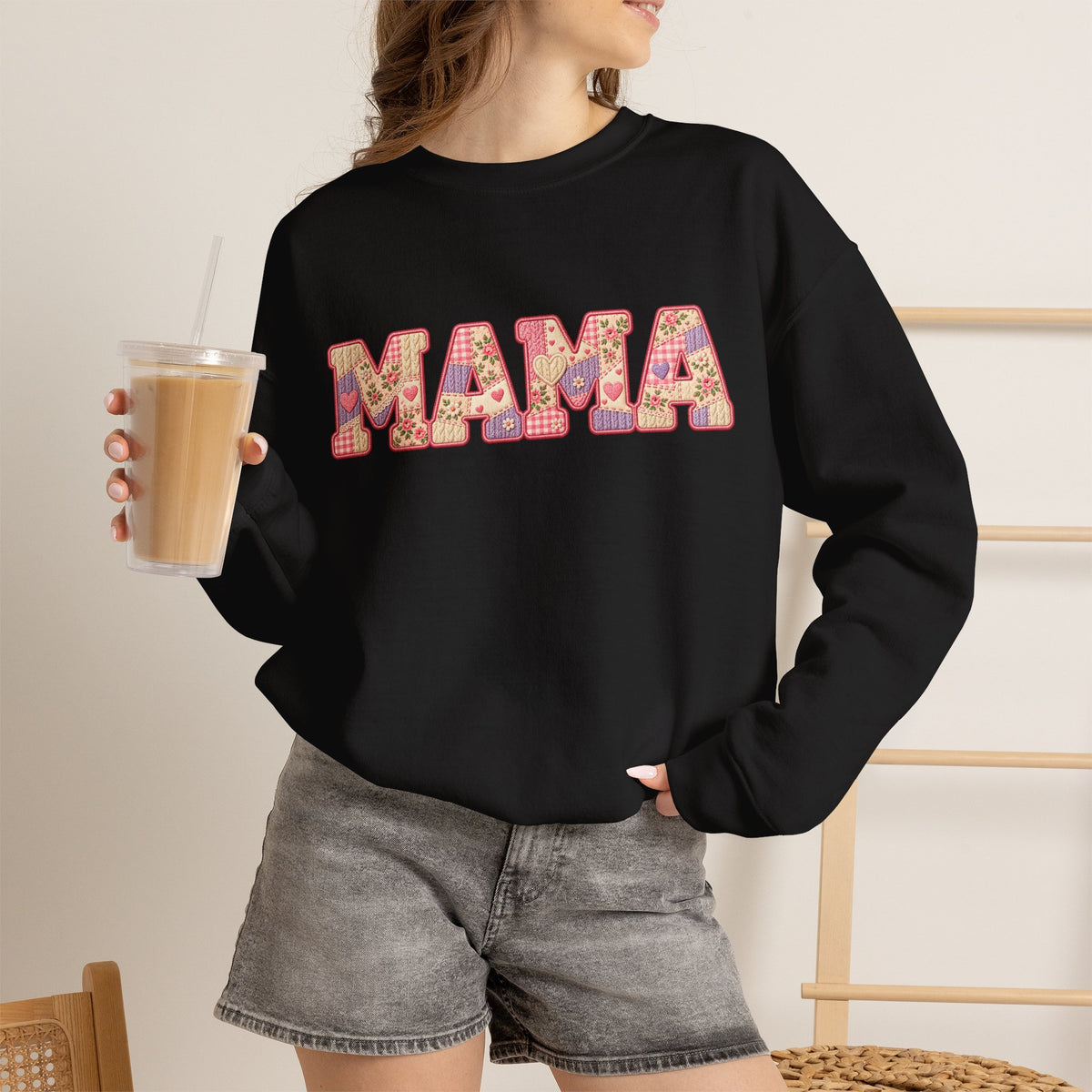 Mama Floral Crewneck Sweatshirt — Retro Pink Pattern "MAMA" Gift for Moms