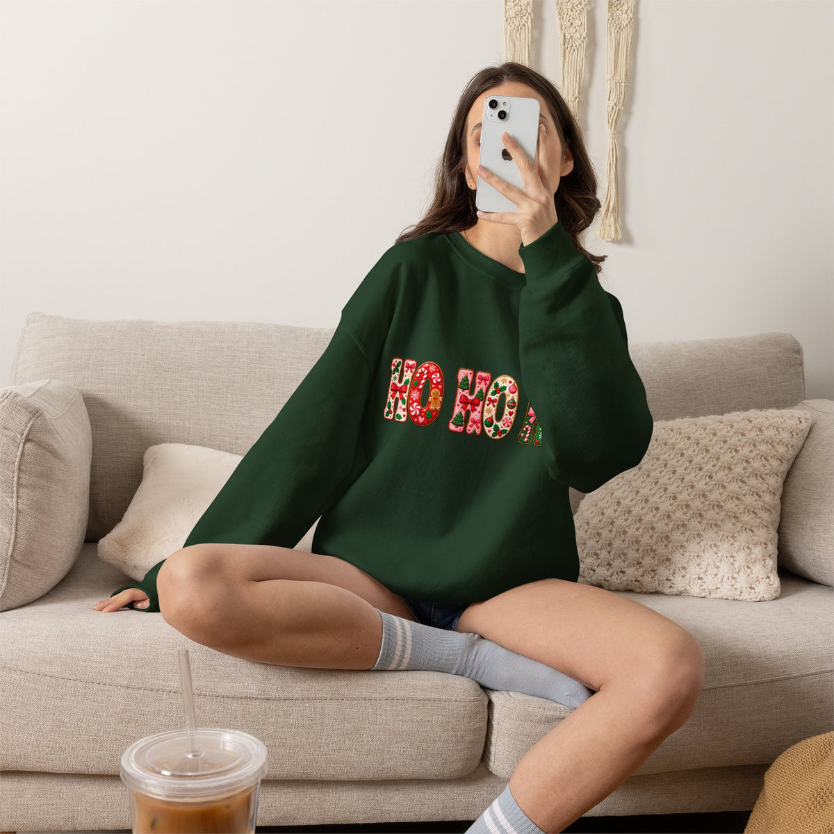 Sweatshirt — Floral "HO HO HO" Christmas Crewneck