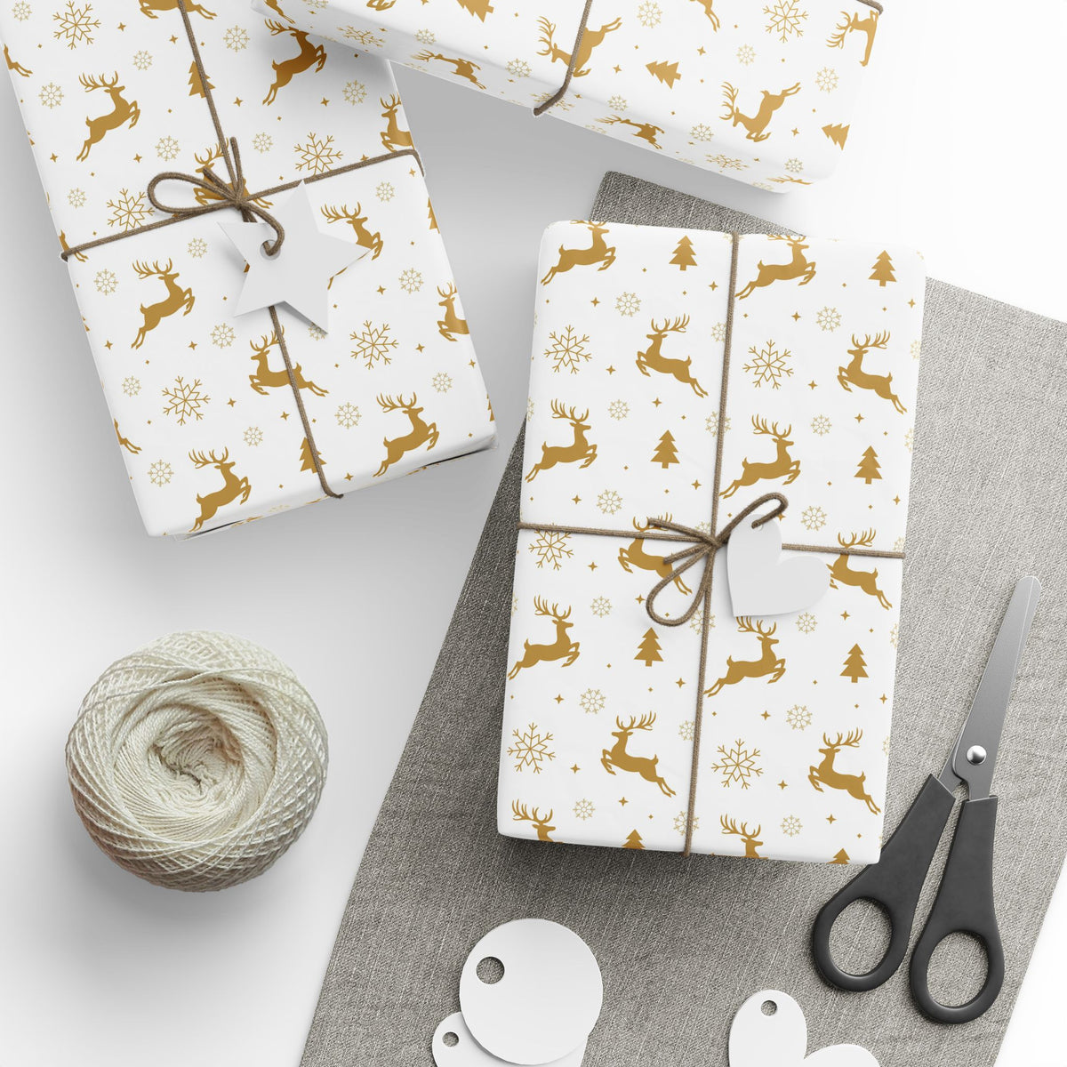 Gold Reindeer & Snowflakes Wrapping Paper