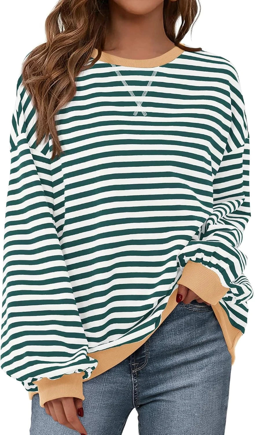 Striped Oversized Crewneck Sweatshirt