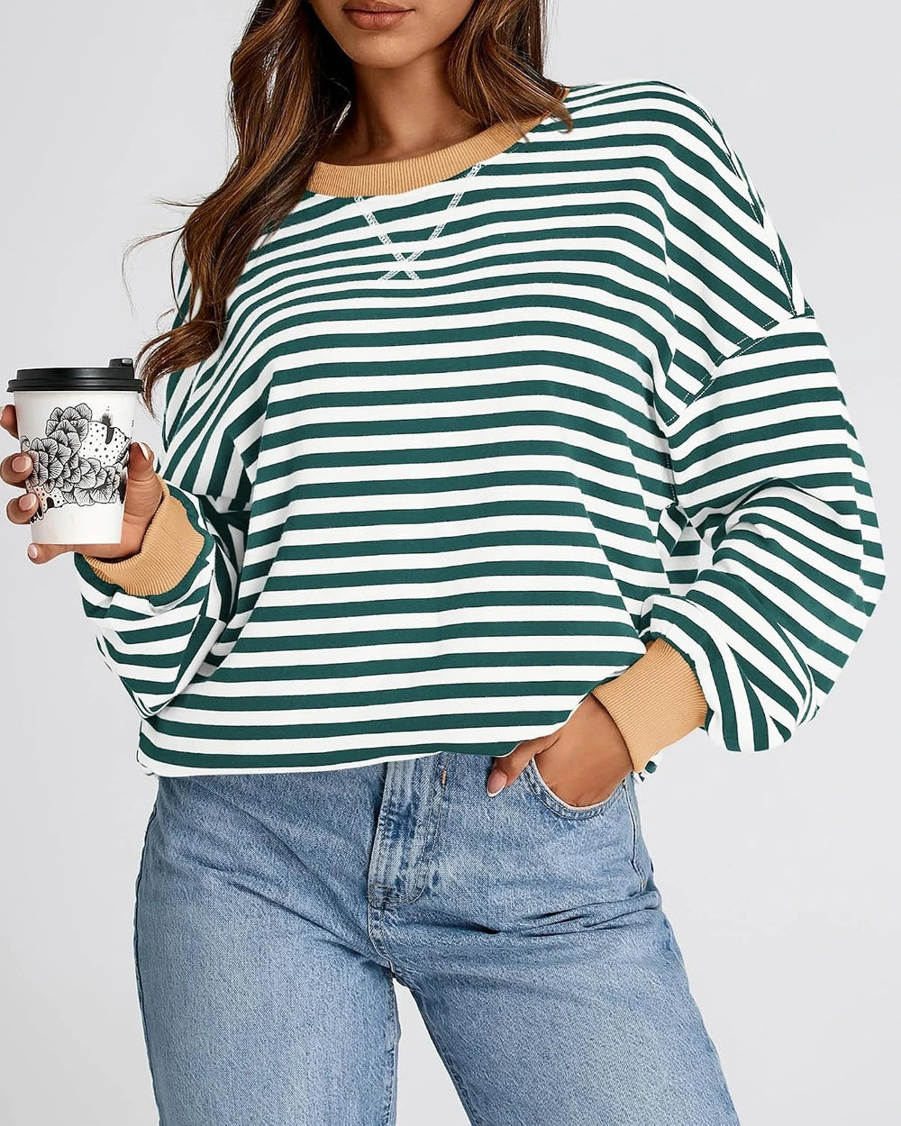Striped Oversized Crewneck Sweatshirt