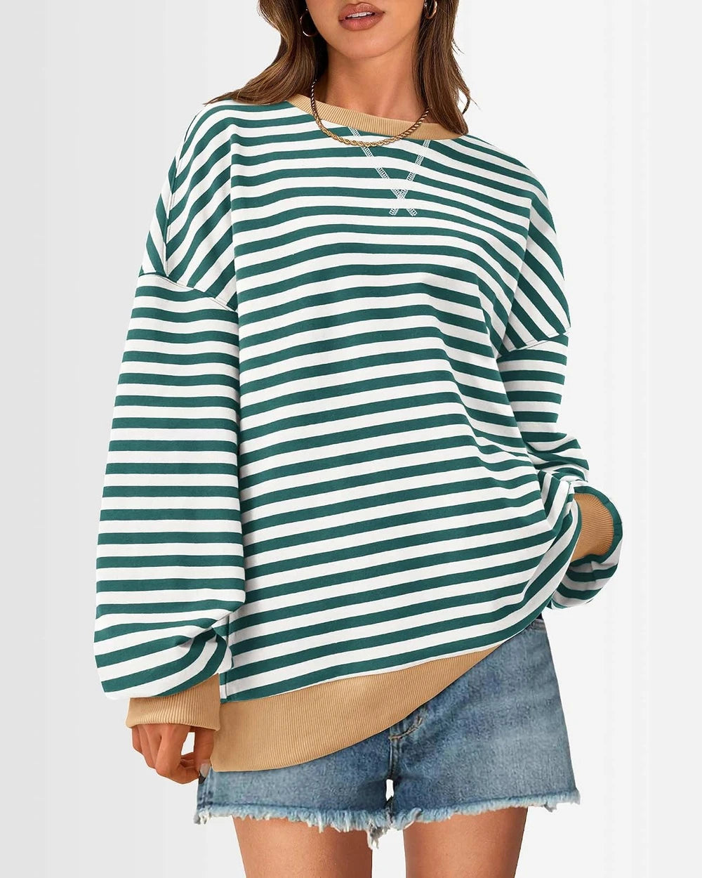 Striped Oversized Crewneck Sweatshirt