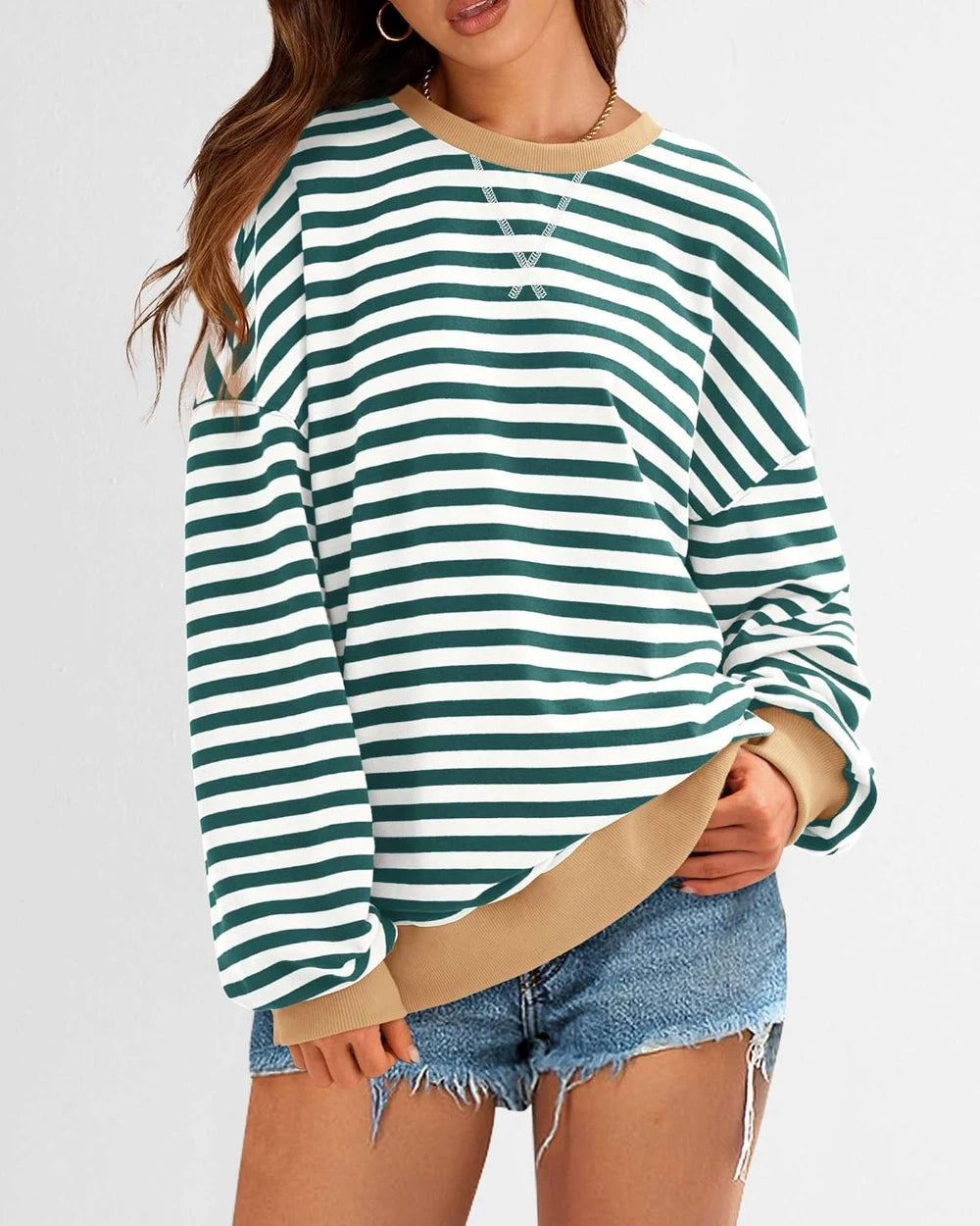 Striped Oversized Crewneck Sweatshirt