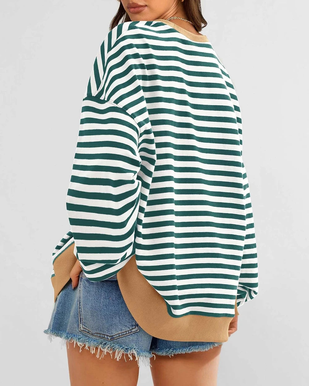 Striped Oversized Crewneck Sweatshirt