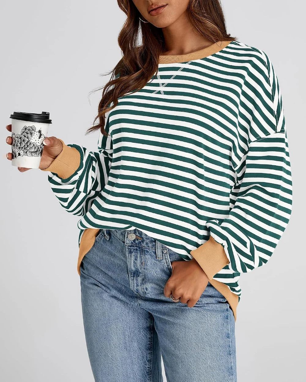 Striped Oversized Crewneck Sweatshirt