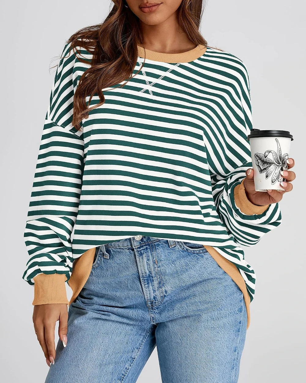 Striped Oversized Crewneck Sweatshirt