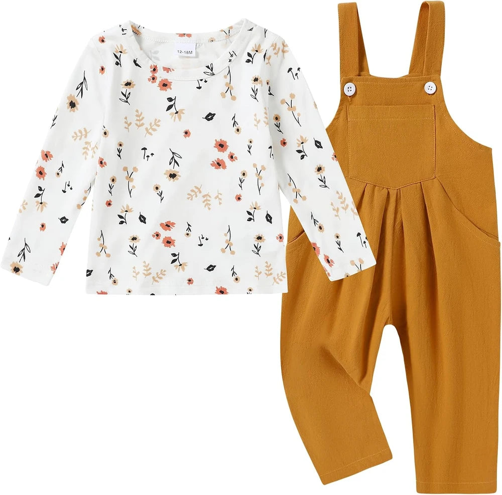 Zoerea Toddler Girl Fall Overalls Set