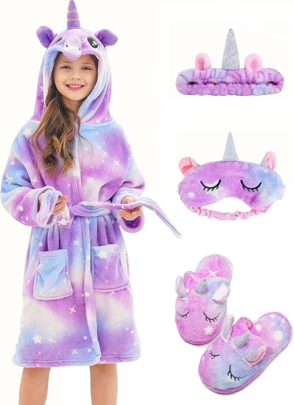 Girls Unicorn Hooded Robe Set