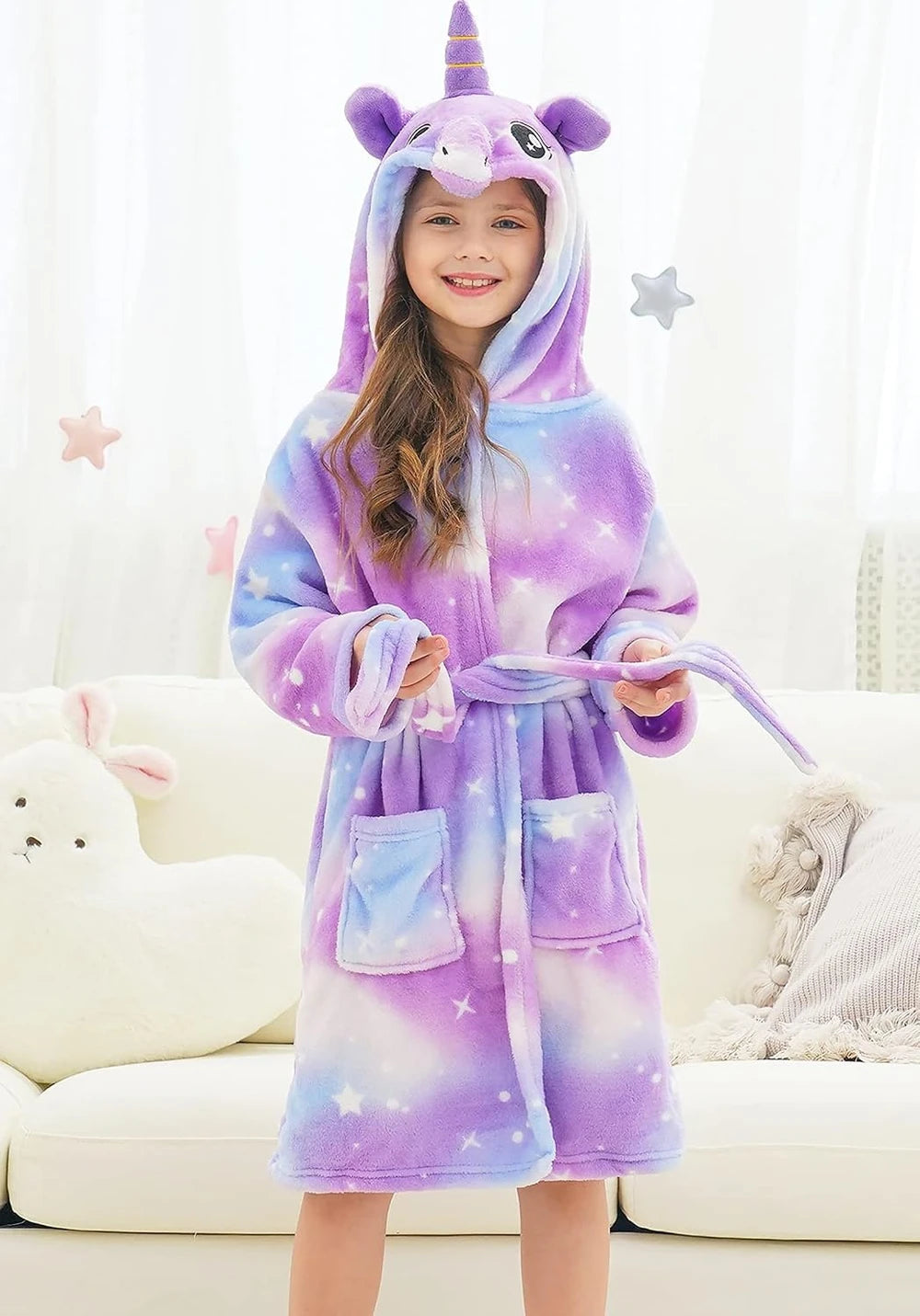 Girls Unicorn Hooded Robe Set