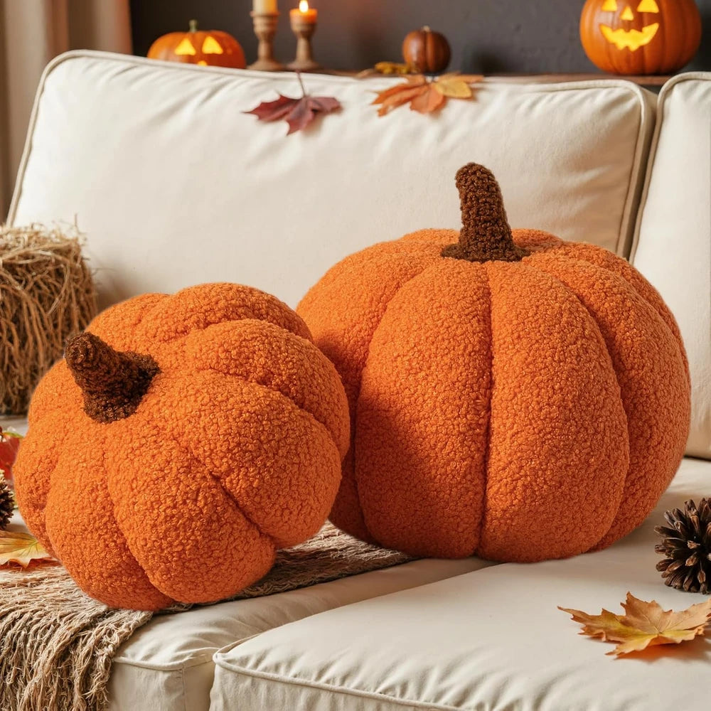 Sherpa Pumpkin Throw Pillow Set