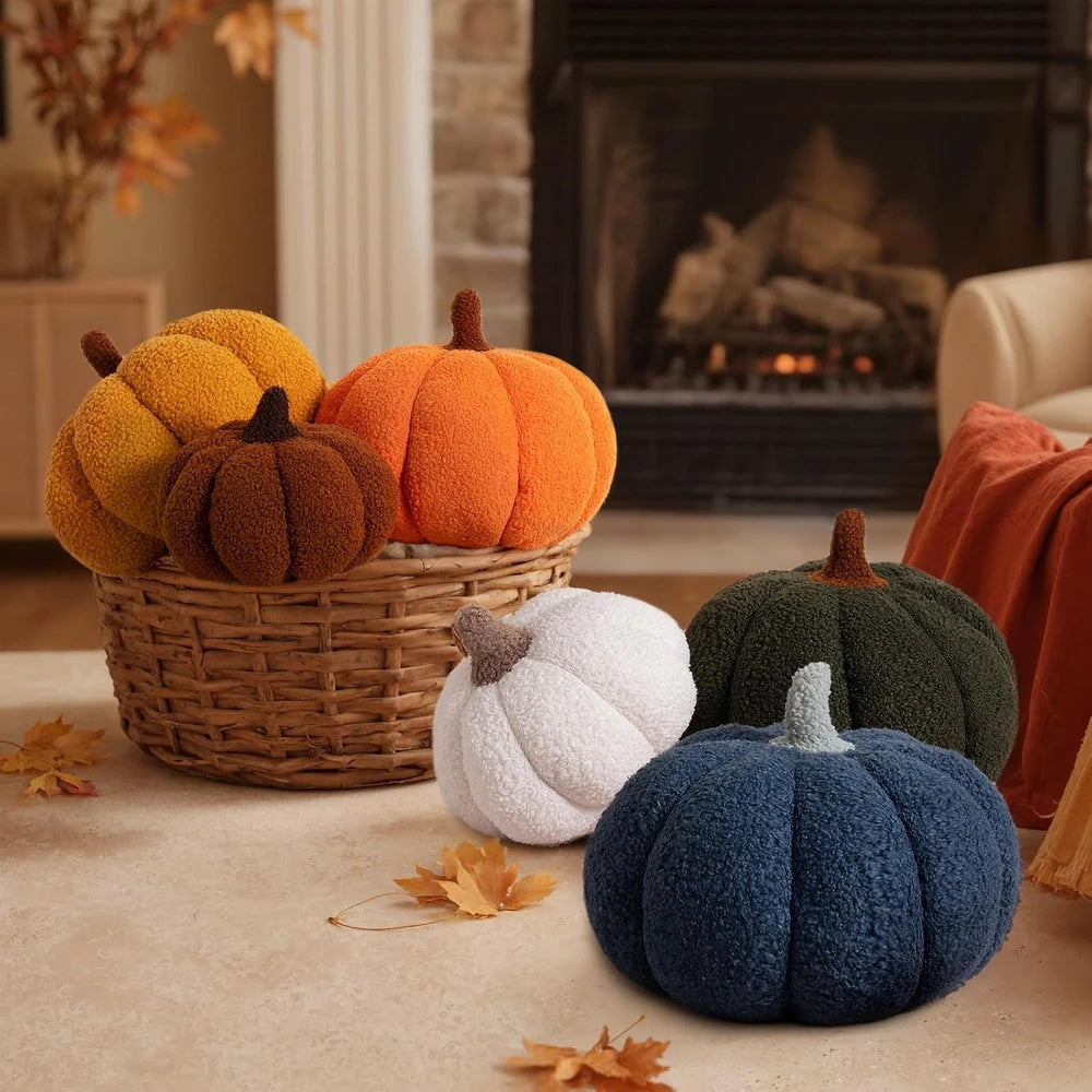 Sherpa Pumpkin Throw Pillow Set