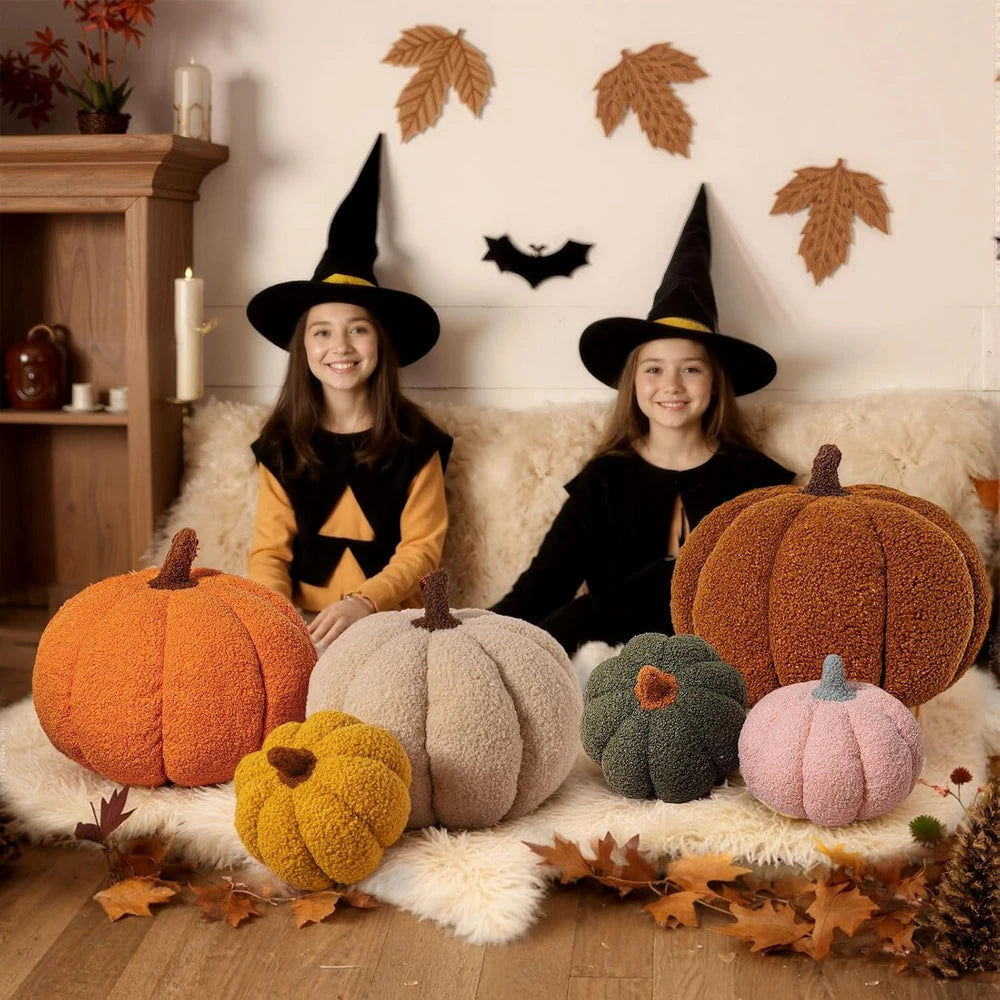 Sherpa Pumpkin Throw Pillow Set
