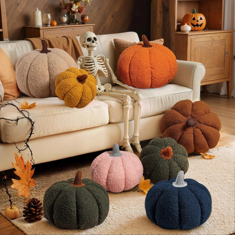 Sherpa Pumpkin Throw Pillow Set