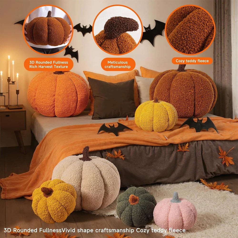 Sherpa Pumpkin Throw Pillow Set