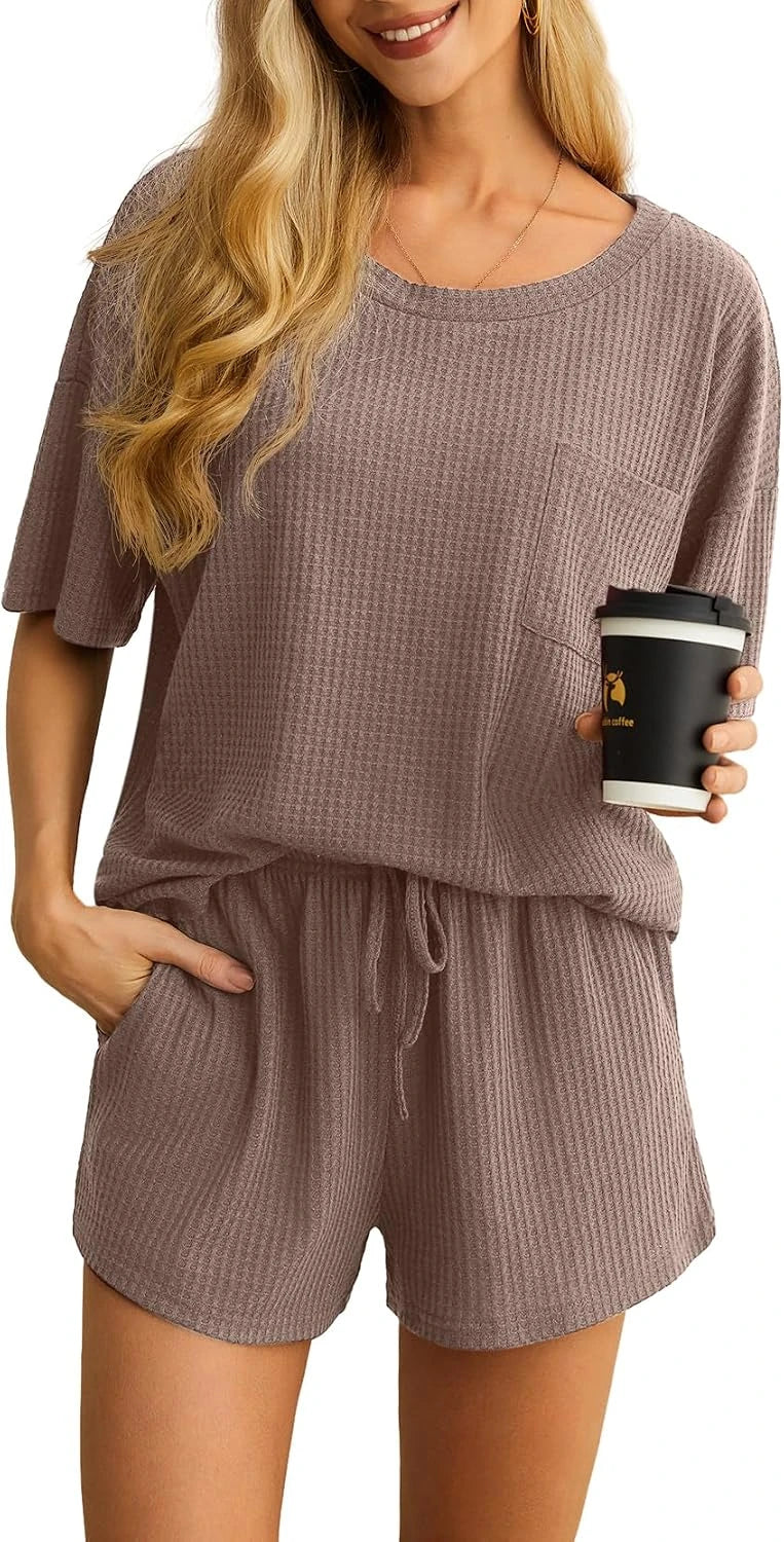 Waffle Knit Womens Pajama Set