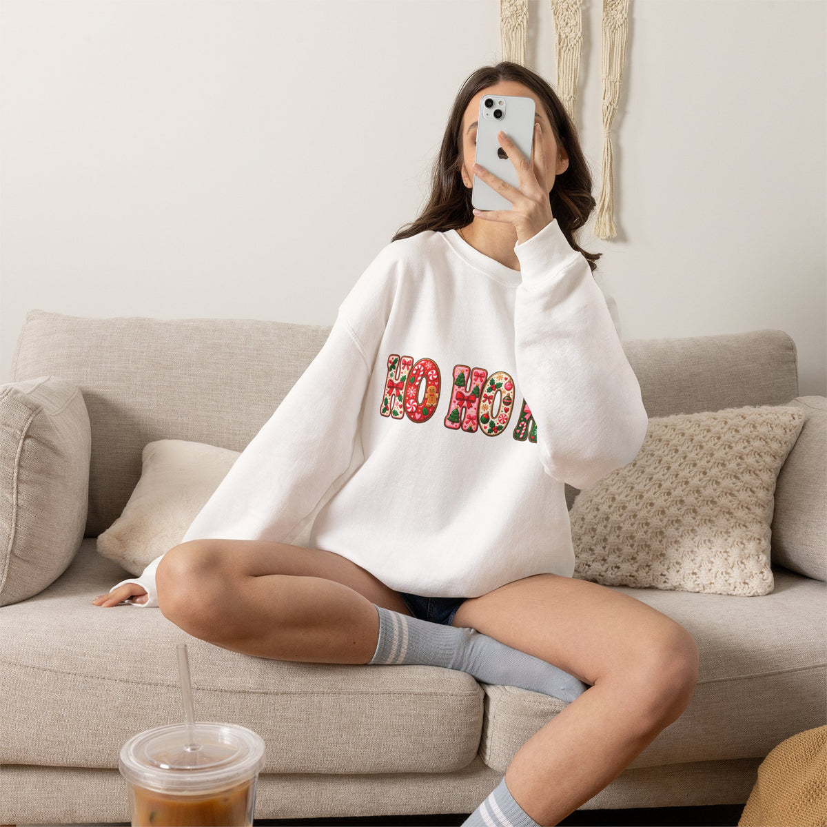 Sweatshirt — Floral "HO HO HO" Christmas Crewneck