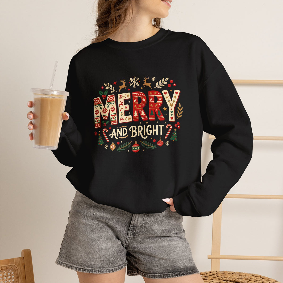 Christmas 'Merry' Crewneck Sweatshirt — Festive Holiday Graphic Sweater