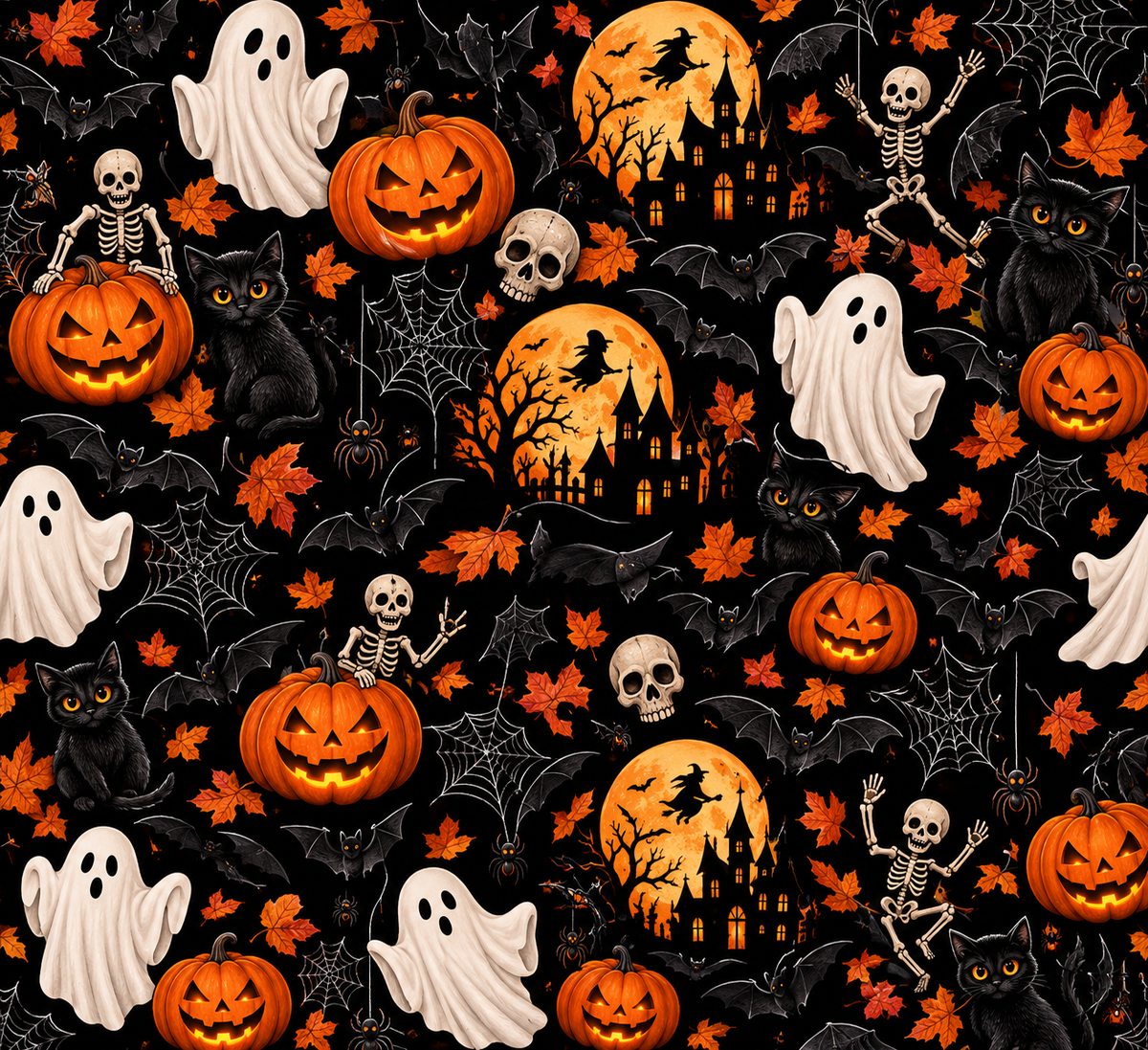 Halloween Cozy Throw Blanket — Pumpkins, Ghosts & Haunted Castle Pattern
